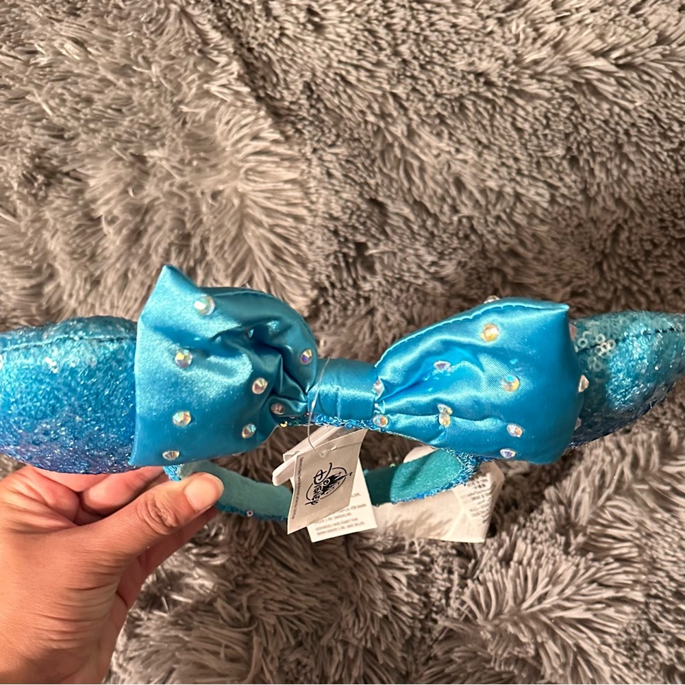 Disney Mickey Minnie Ears Aqua Blue Rhinestone Studded Satin Bow - Picture 6 of 6